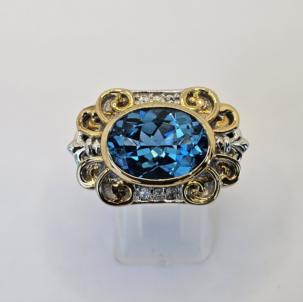 Earth Mined Swiss Blue Topaz Ring Palladium Sterling Silver 18k Sz 8! 💙💫 - Picture 15 of 15